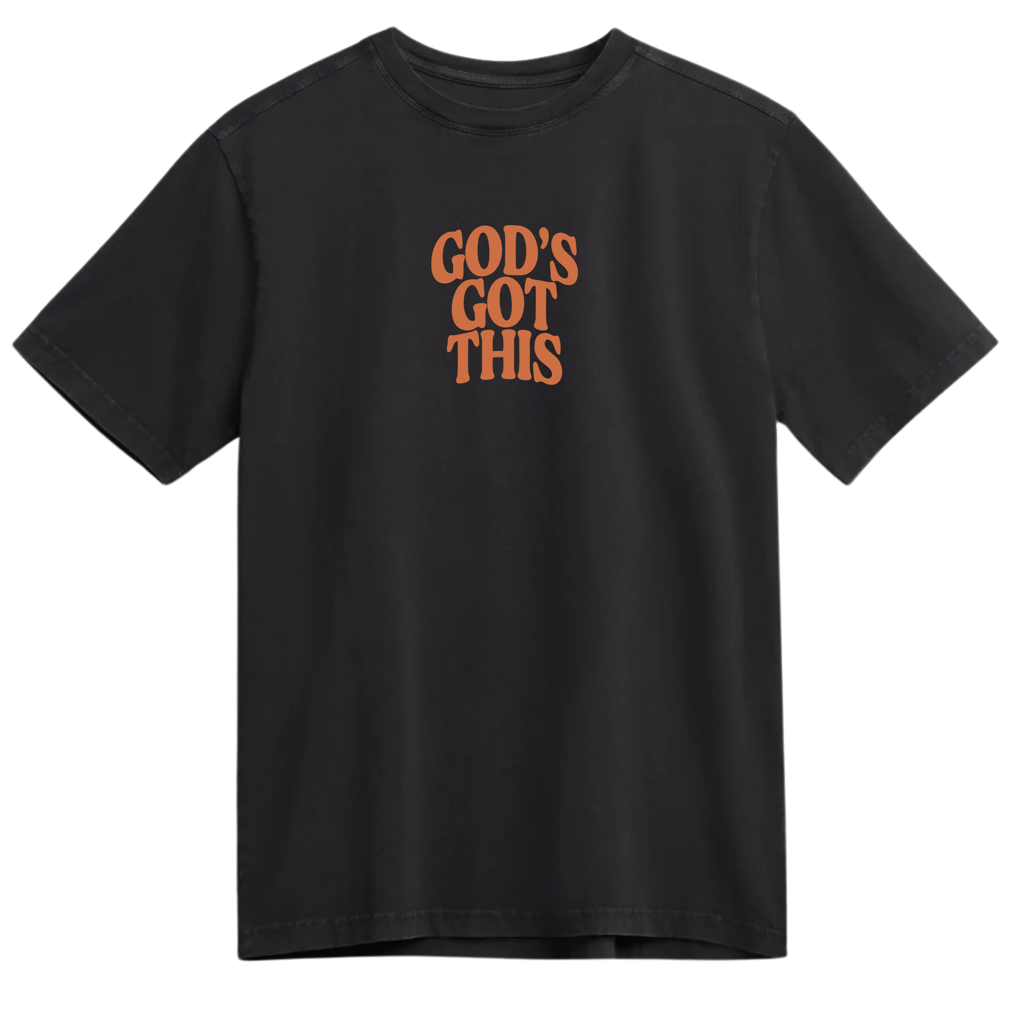 God’s Got This Tee in Black and White featuring bold front text and Joshua 1:9 on the back with doves. Oversized, unisex fit on a soft, pre-shrunk cotton tee.