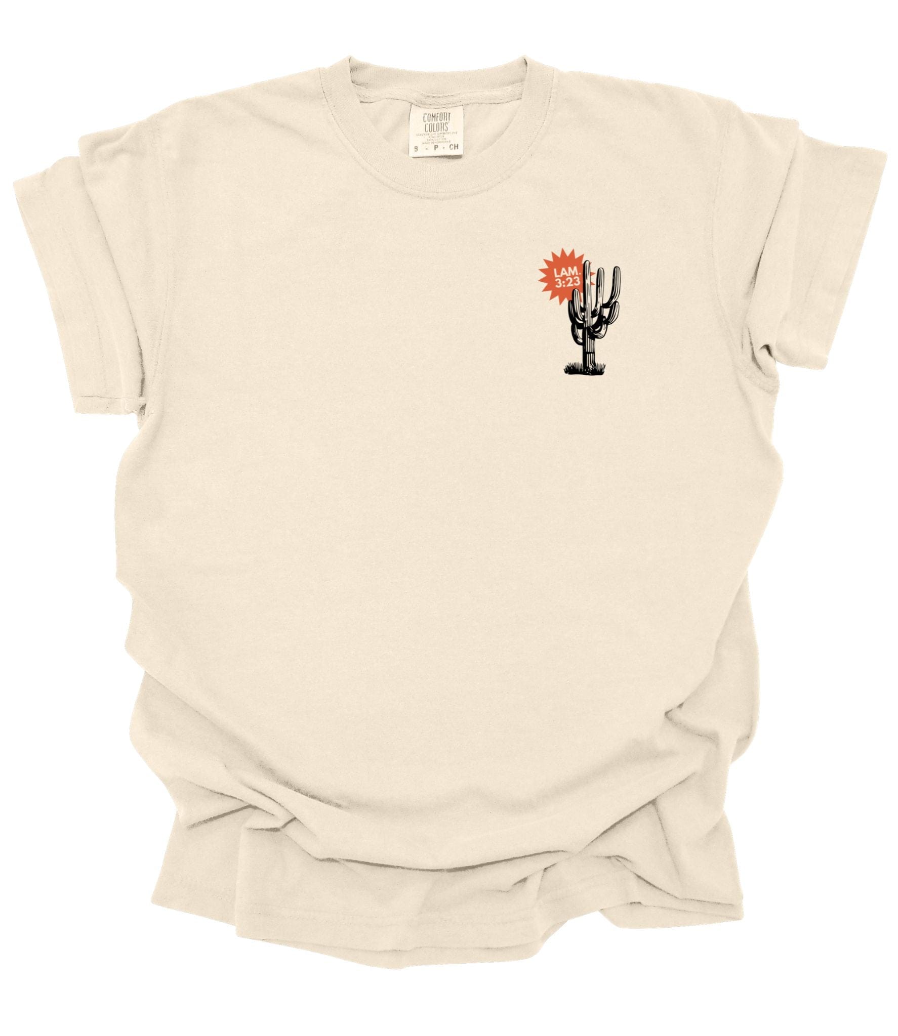 Adult unisex tee in ivory featuring "His Mercies Are New Every Morning" text from Lamentations 3:23 by MADE BY YEN.