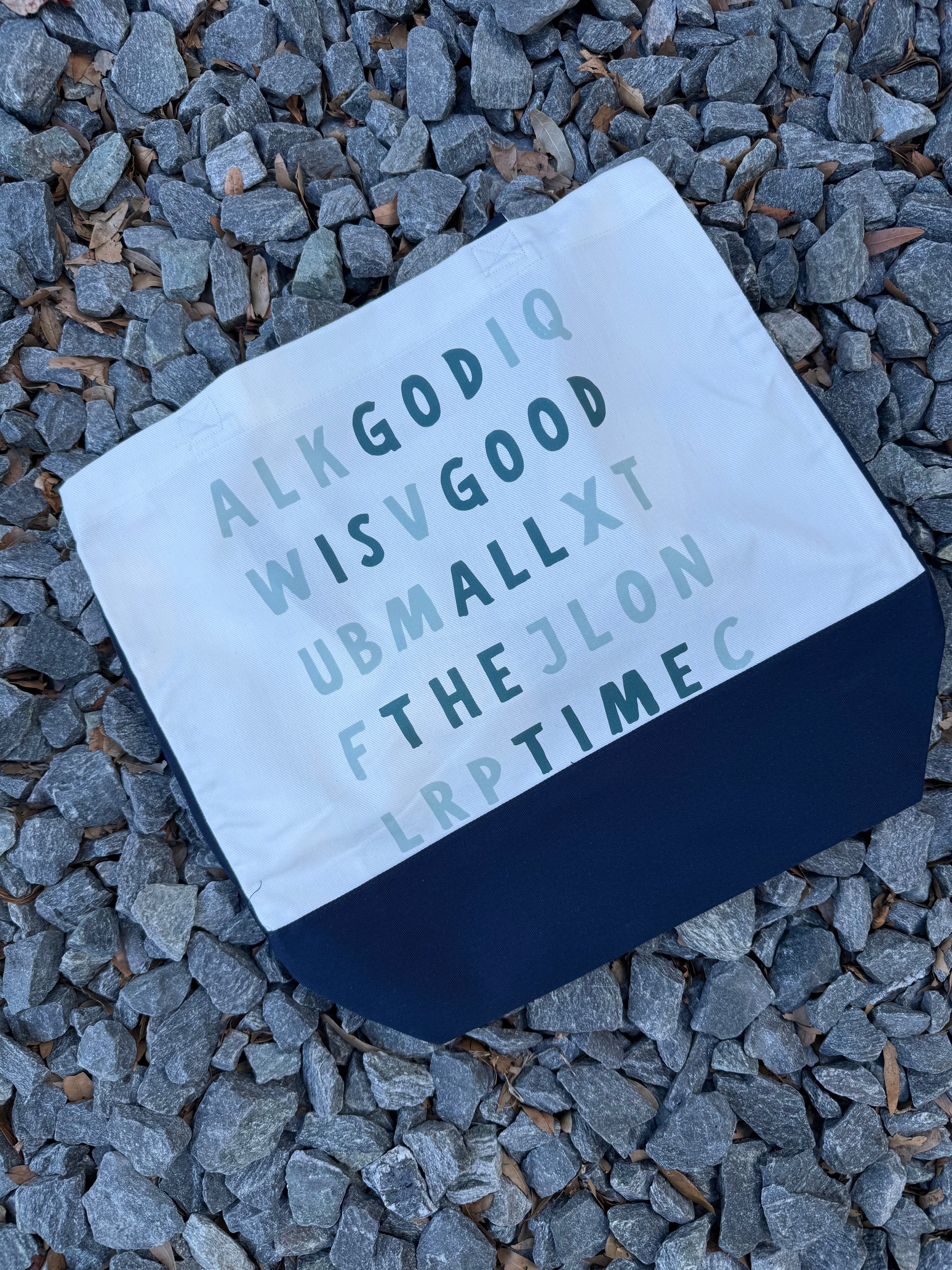 Christian canvas tote bag by MADE BY YEN with "God Is Good All The Time" printed on durable fabric.