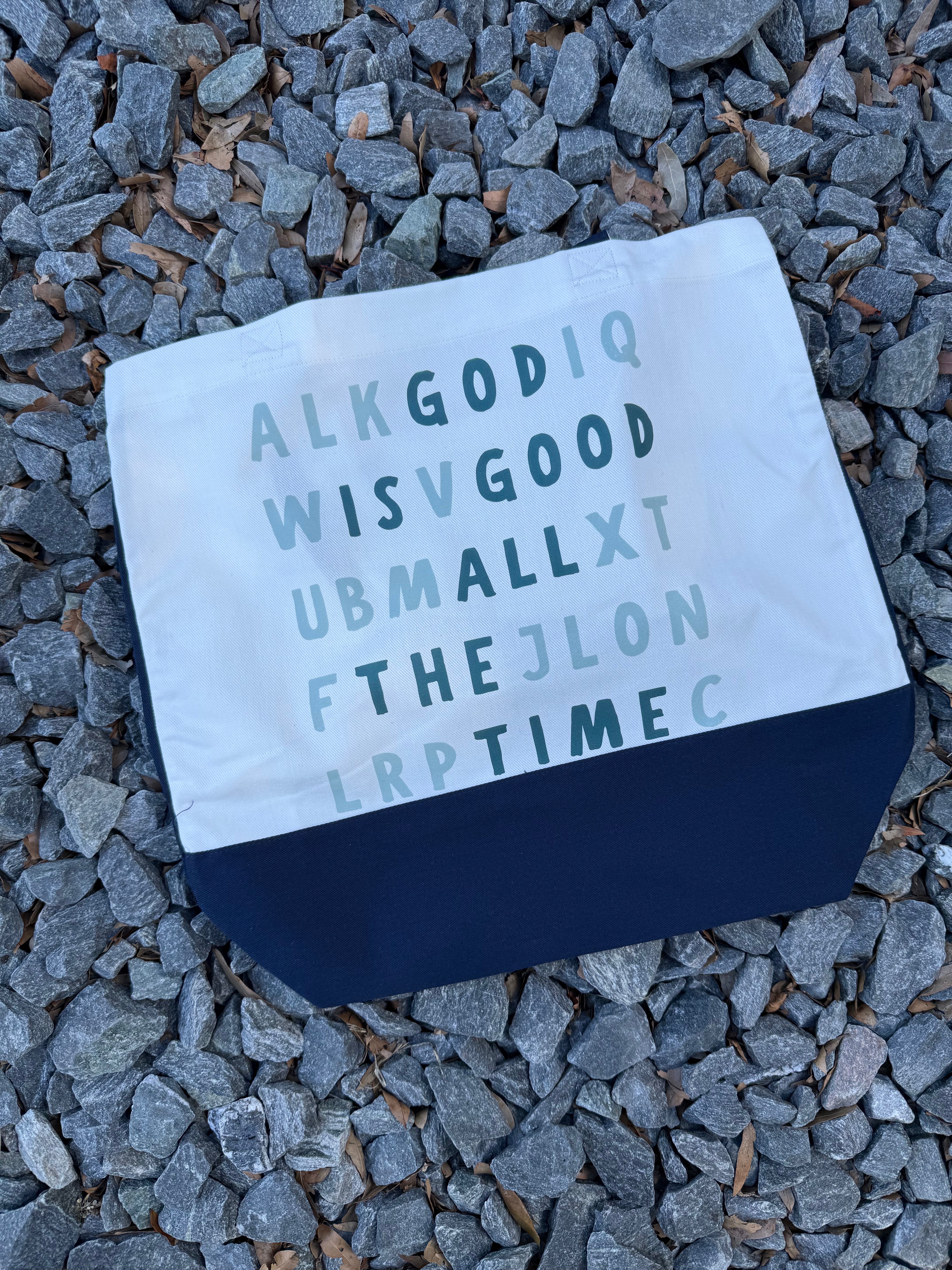 Christian canvas tote bag by MADE BY YEN with "God Is Good All The Time" printed, featuring sturdy handles and spacious design.