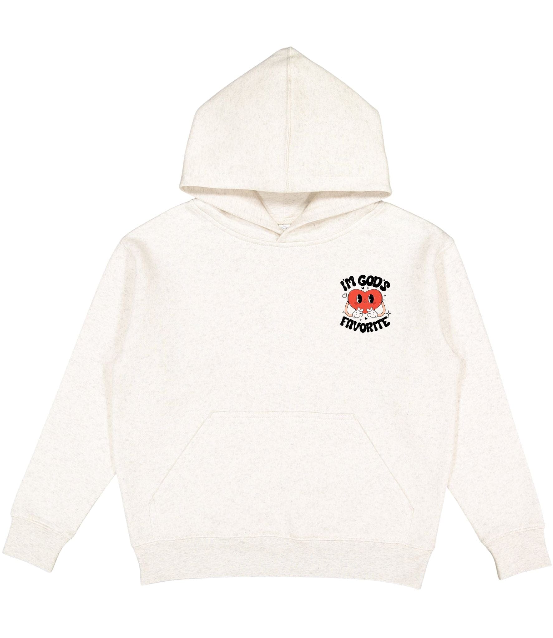 White hoodie with a graphic design on a white background