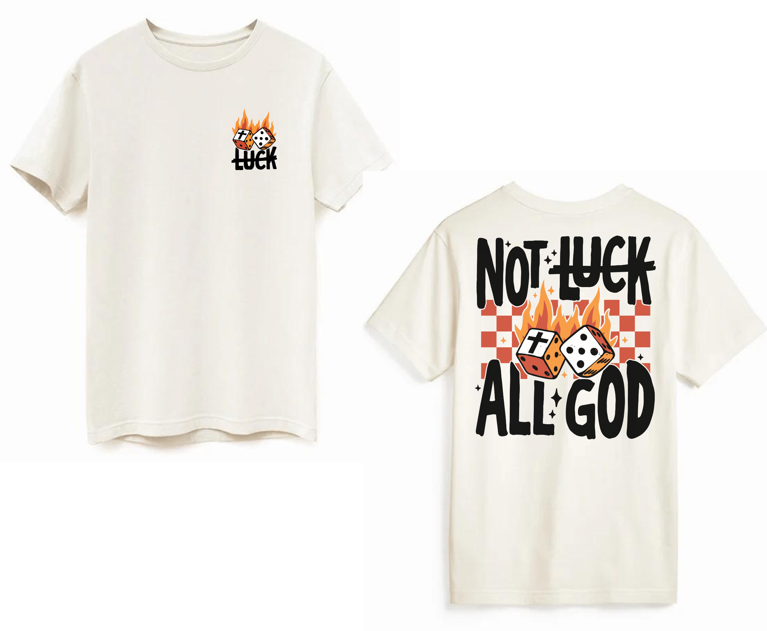 Not luck all God | Unisex - MADE BY YEN
Natural-colored Not Luck, All God T-Shirt with oversized unisex fit, made from 100% garment-dyed cotton. A stylish and meaningful Christian tee perfect for casual wear, worship nights, and sharing faith.
