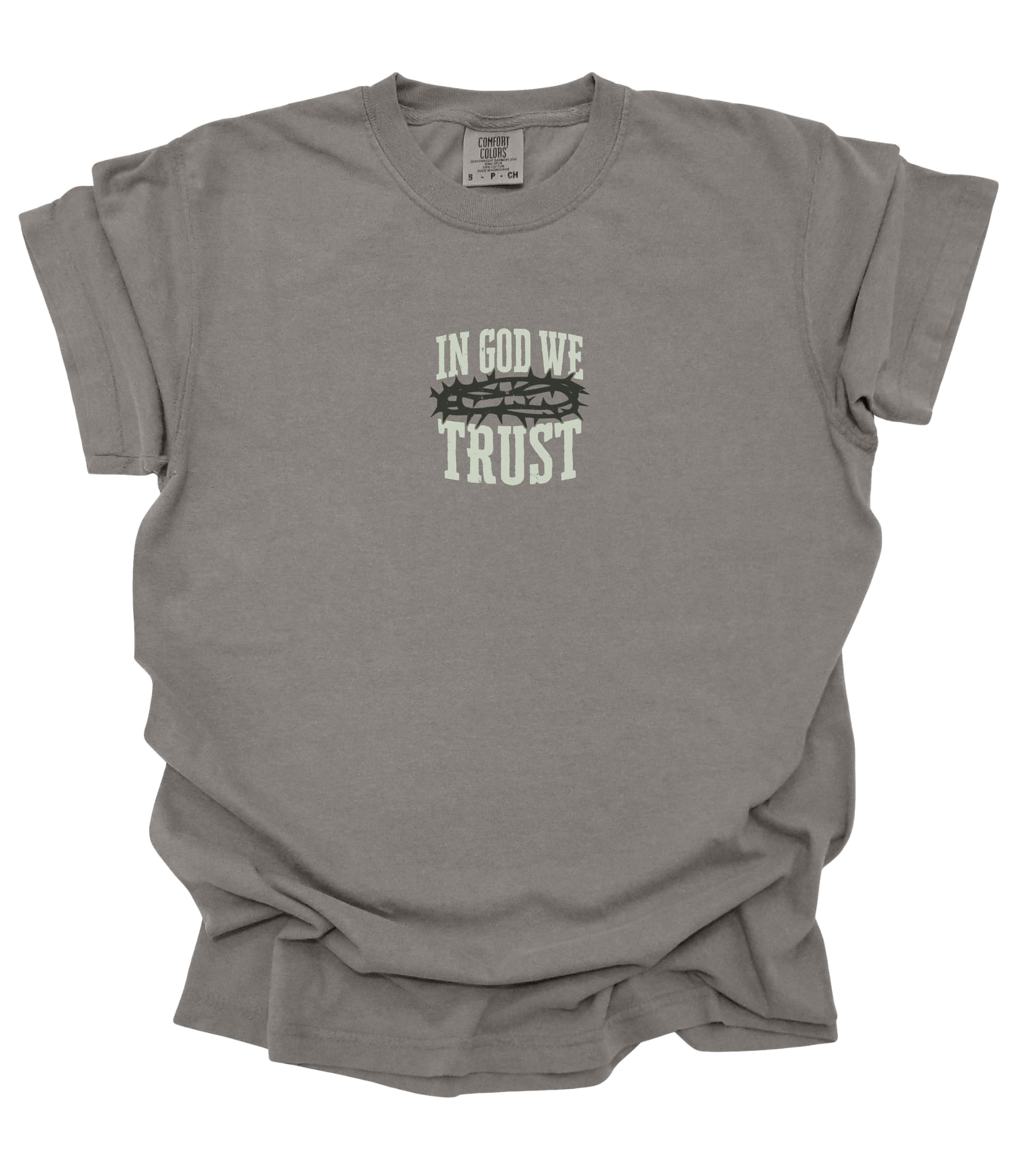 Gray unisex tee featuring the "Nothing But the Blood of Jesus" design with Ephesians 1:7 by MADE BY YEN, casual Christian apparel.