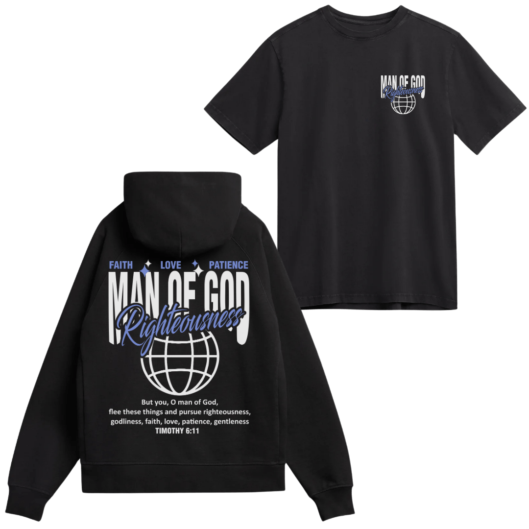 Man of God Hoodie + Free Matching Tee | Unisex | Black - MADE BY YEN