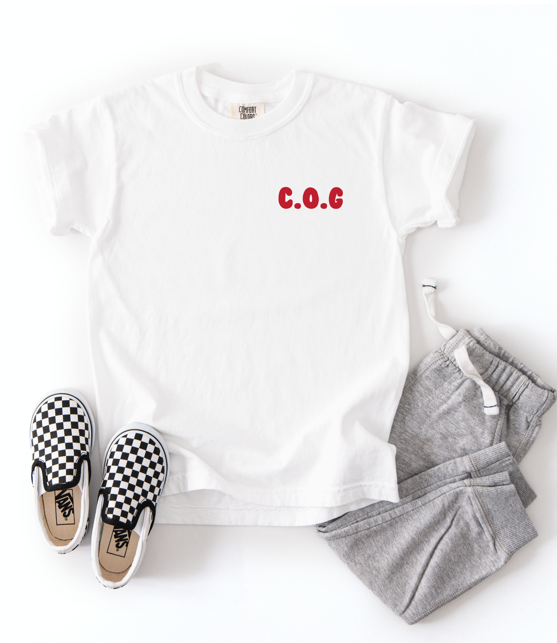 C.O.G. Child of God Kids Christian T-Shirt Front – Red Letter Design
