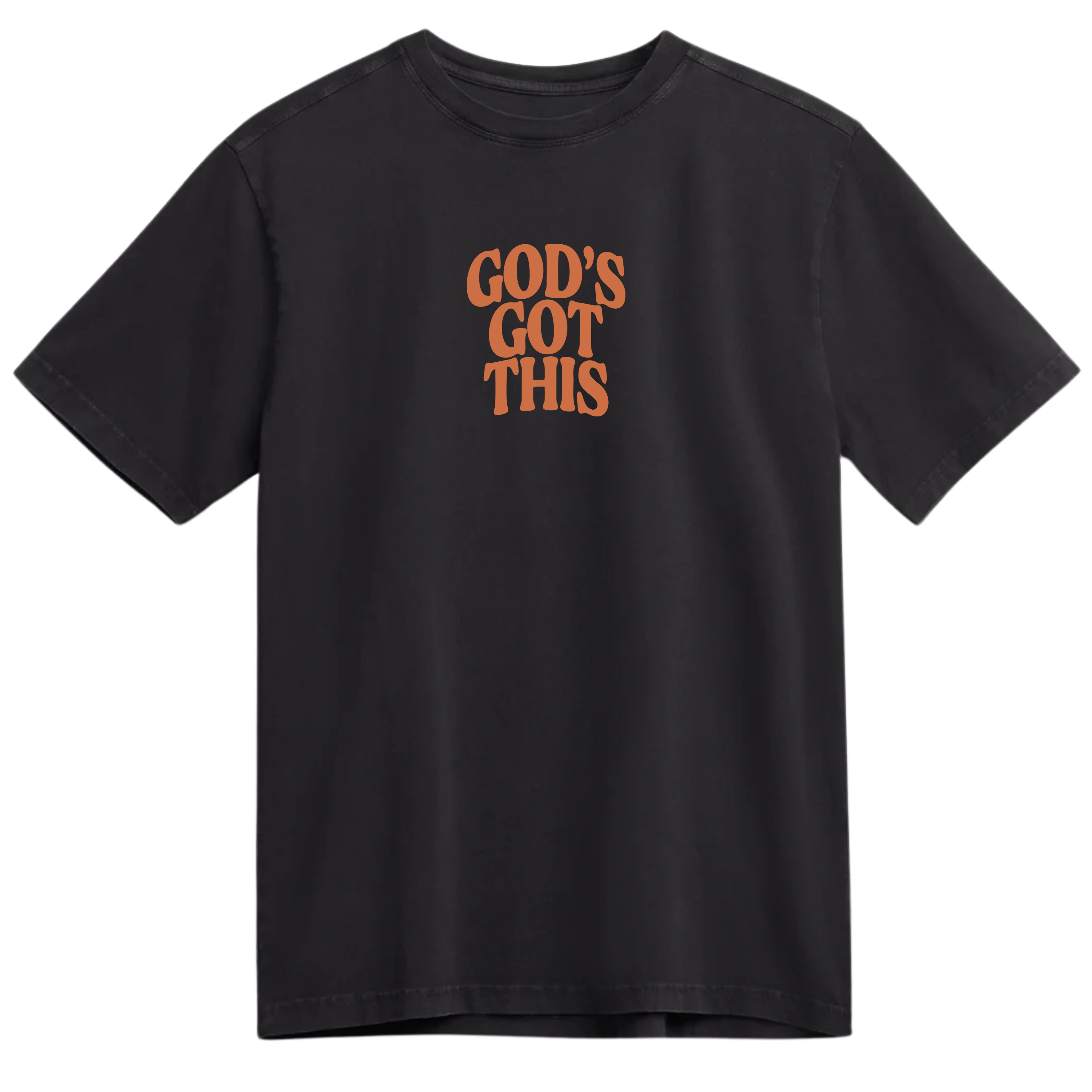 God’s Got This Tee in Black and White featuring bold front text and Joshua 1:9 on the back with doves. Oversized, unisex fit on a soft, pre-shrunk cotton tee.