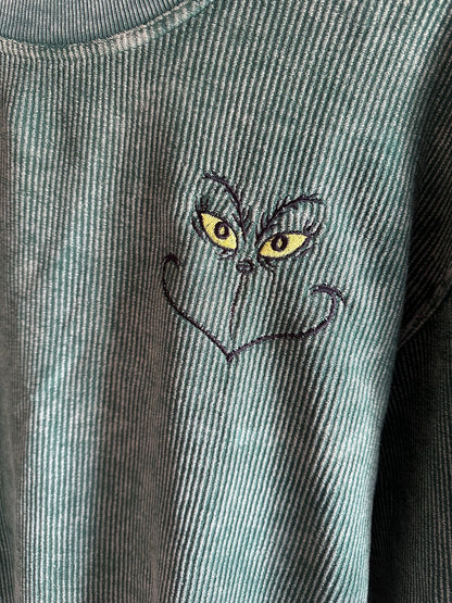 Embroidered Grinch Face | Corded Crew Unisex