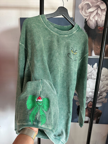 Embroidered Grinch Face | Corded Crew Unisex