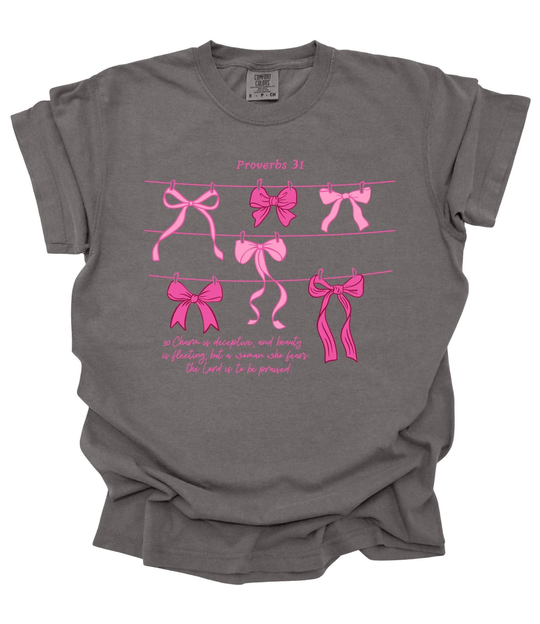 Unisex tee featuring "Proverbs 31 Woman" design by MADE BY YEN, displayed on a neutral background.