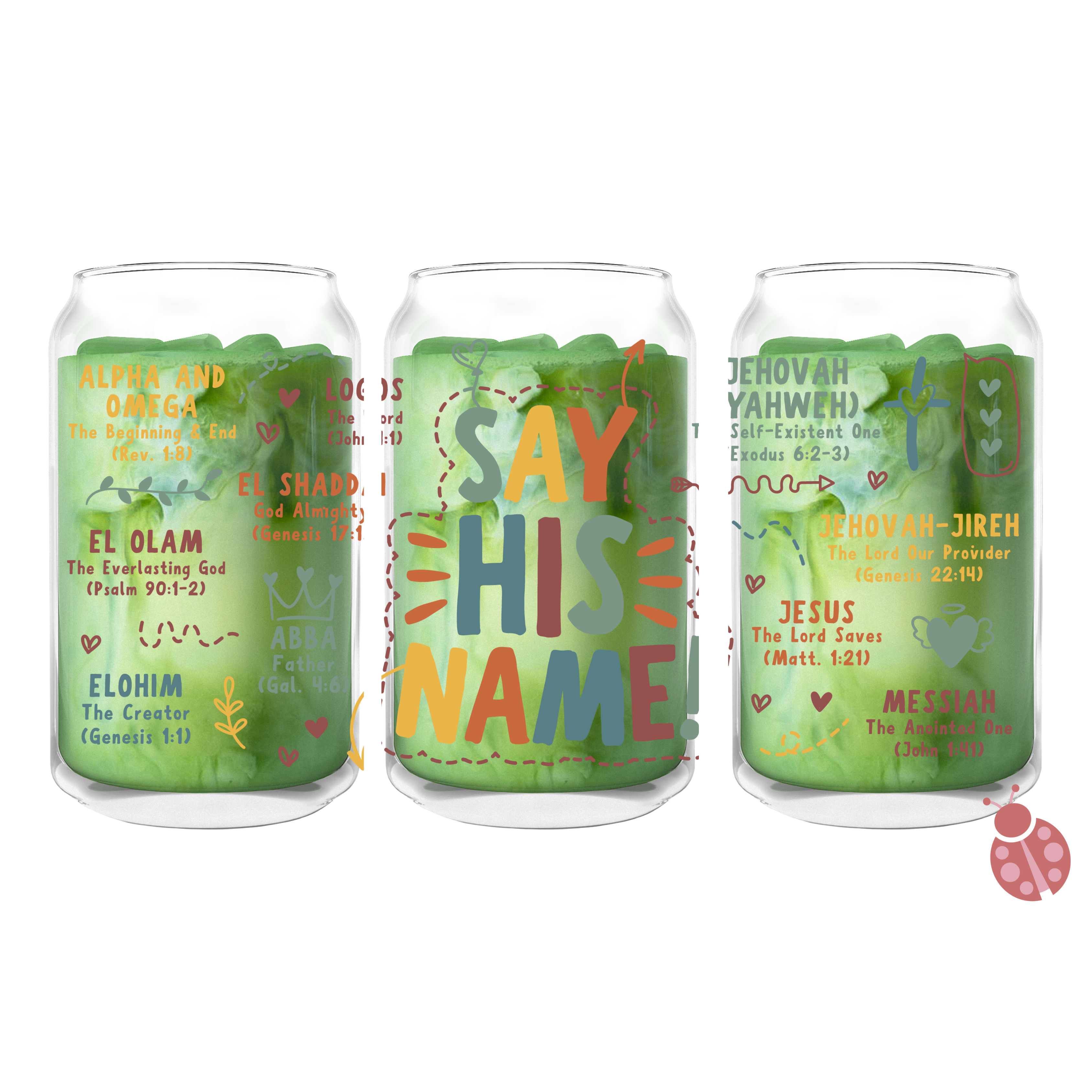 Encouraging Christian glass cup with scripture reminders, hand-drawn illustrations, and a daily dose of faith.