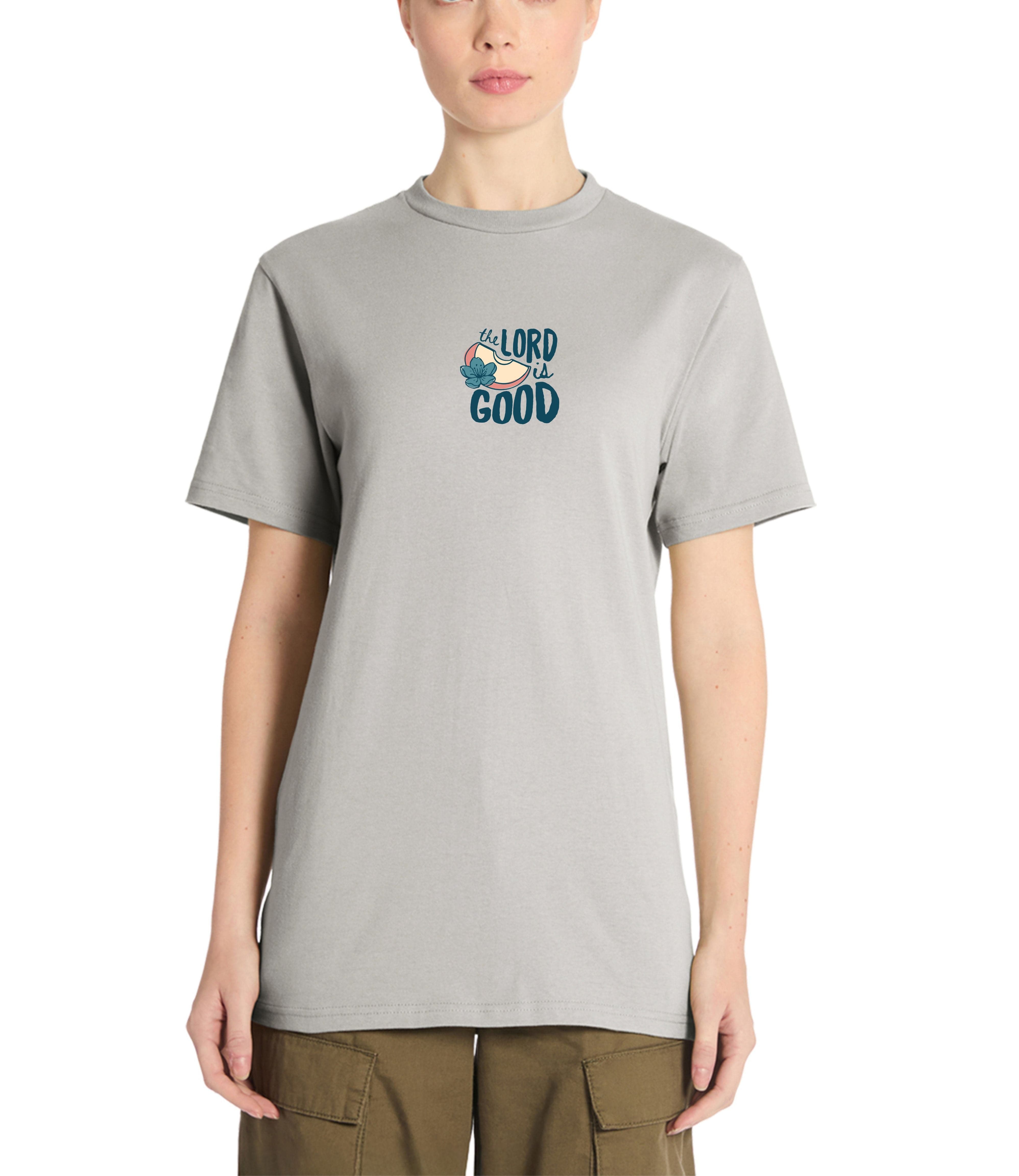 Unisex tee by MADE BY YEN featuring "The Lord is Good" and Psalm 34:8 printed on the front in a stylish design.