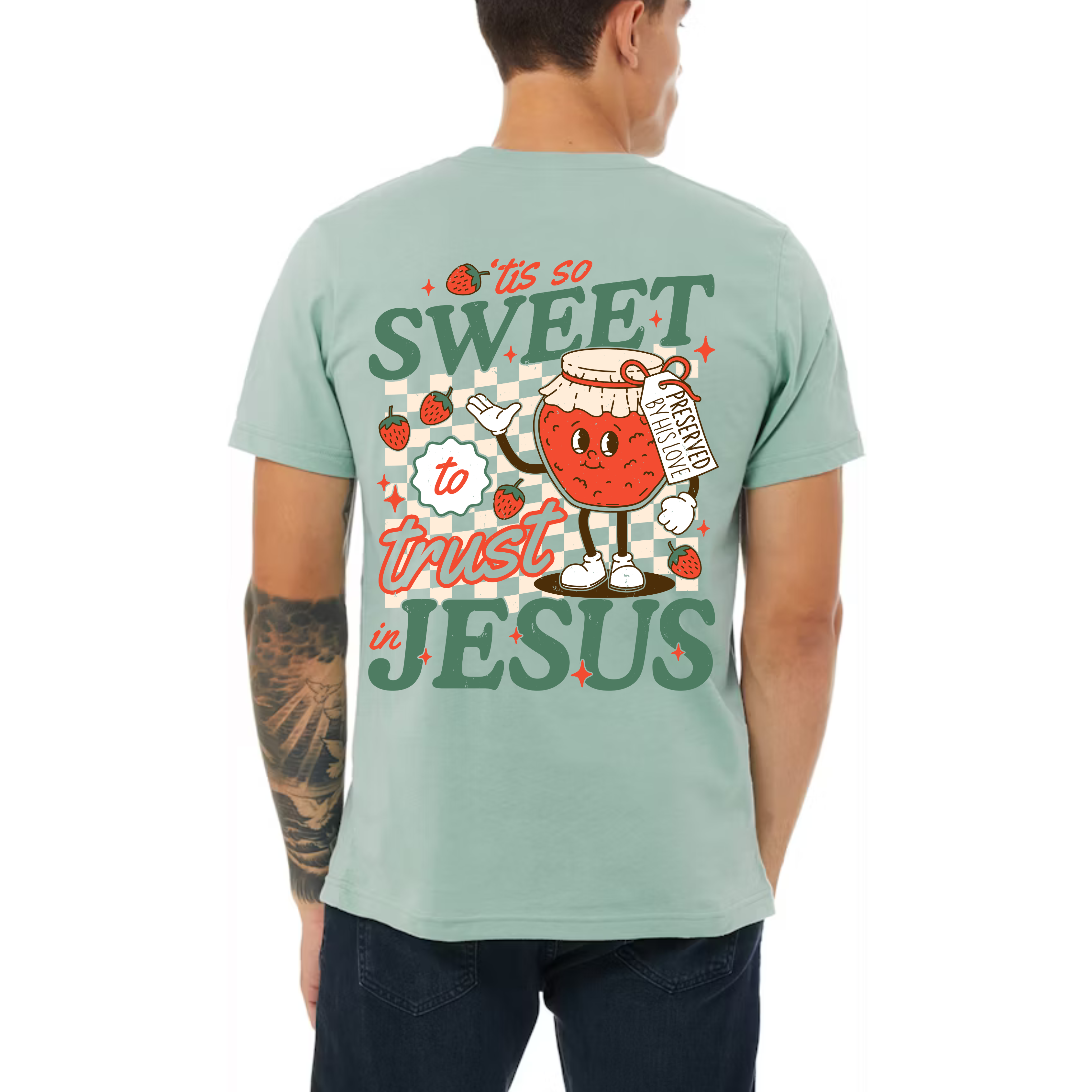 Dusty blue version of the '’Tis So Sweet' Christian tee with the same fun, vintage-inspired design.