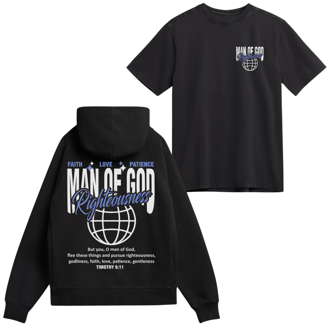 Man of God Hoodie + Free Matching Tee | Unisex | Black - MADE BY YEN