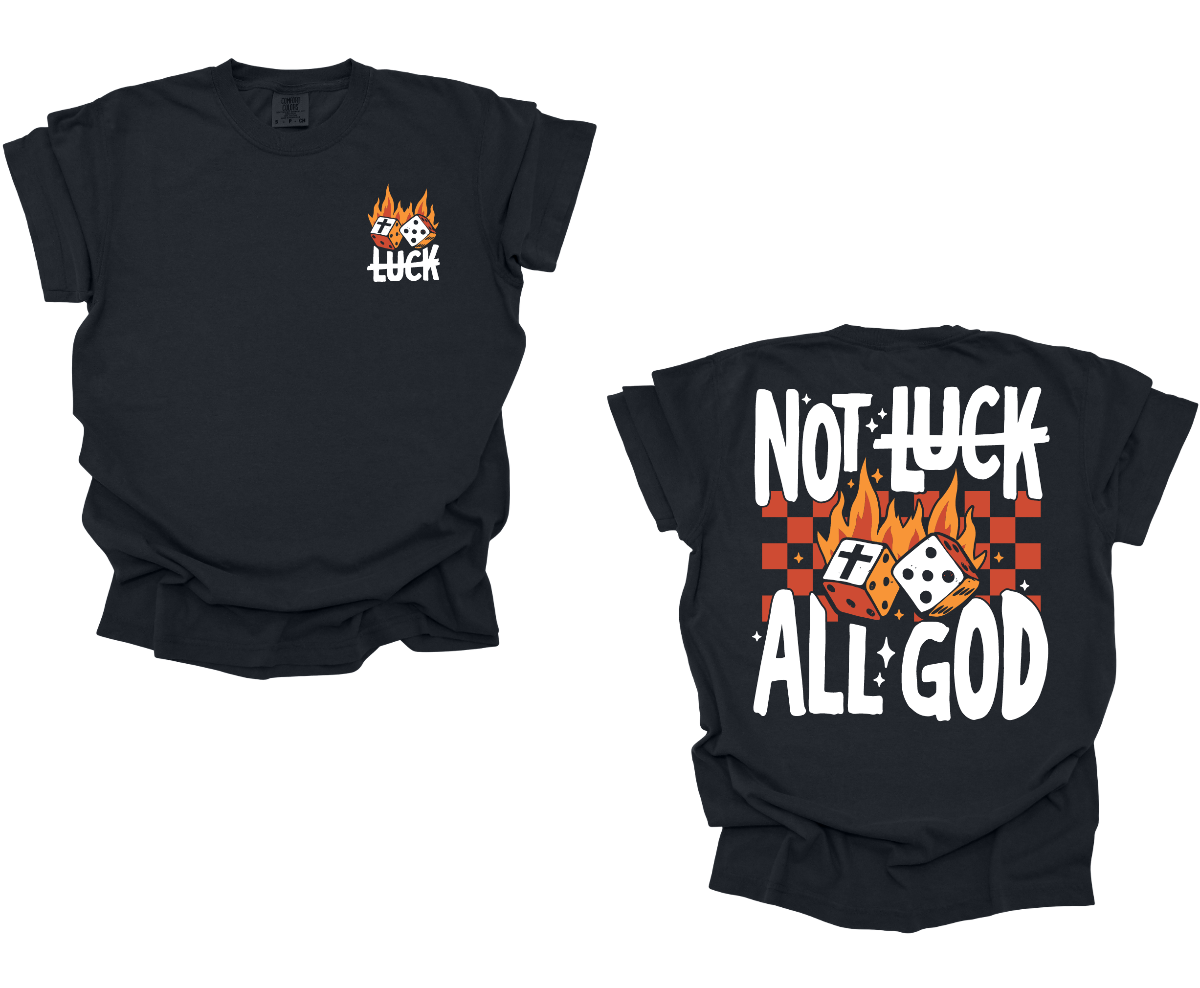 Not luck all God | Unisex - MADE BY YEN
Black-colored Not Luck, All God T-Shirt with oversized unisex fit, crafted from 100% garment-dyed cotton. A bold Christian tee ideal for casual outings, worship nights, and expressing faith in style