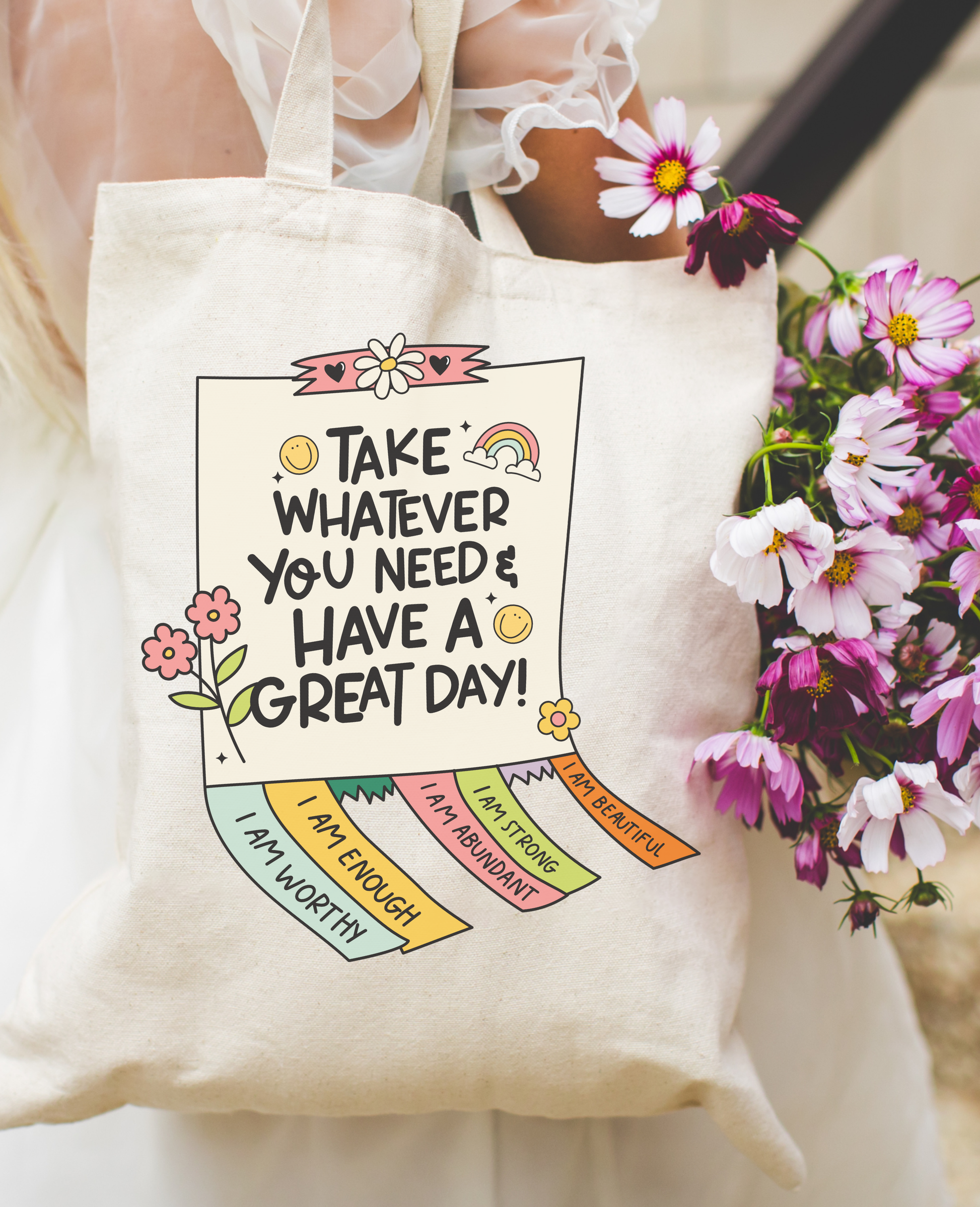 Take what you need - MADE BY YENTake What You Need Tote Bag, an eco-friendly reusable cotton bag designed for farmers' markets, school, shopping, and everyday errands. Featuring reinforced stress points for durability and a lightweight, stylish design, this sustainable tote is perfect for reducing plastic waste while carrying essentials