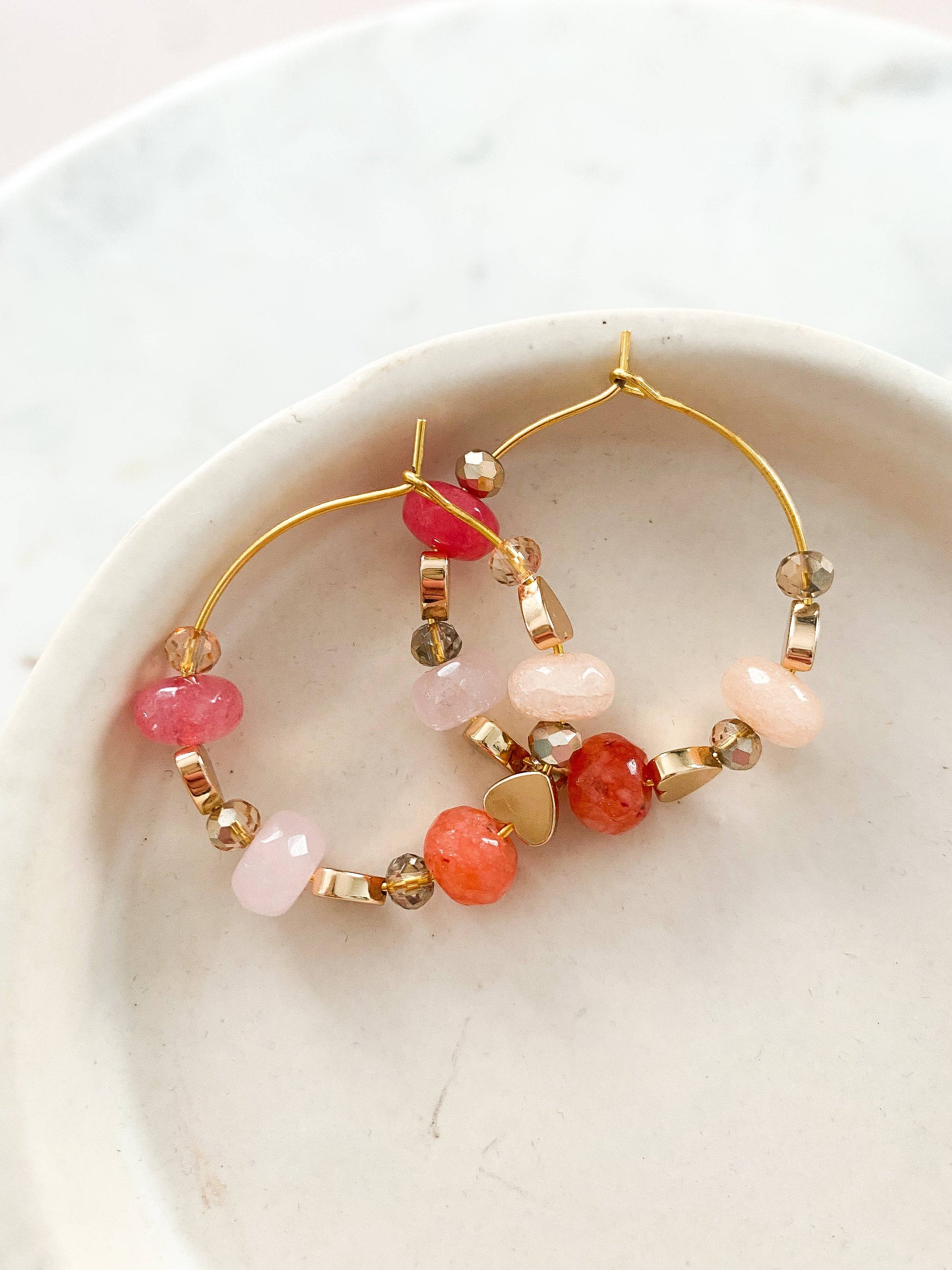 Beaded Valentine's Hoops | Pink + Hearts - MADE BY YEN