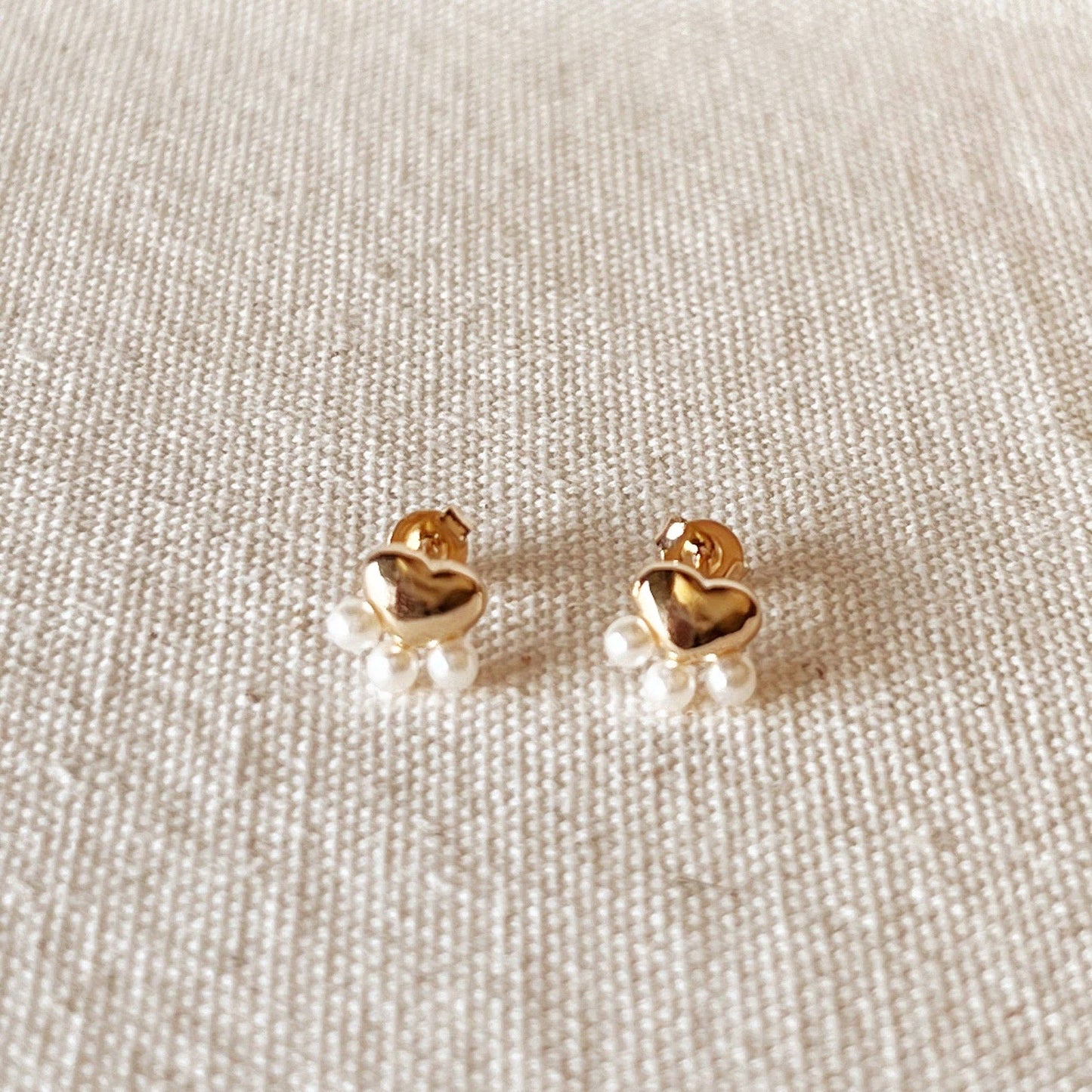 18k Pearly Gold Heart Studs - MADE BY YEN