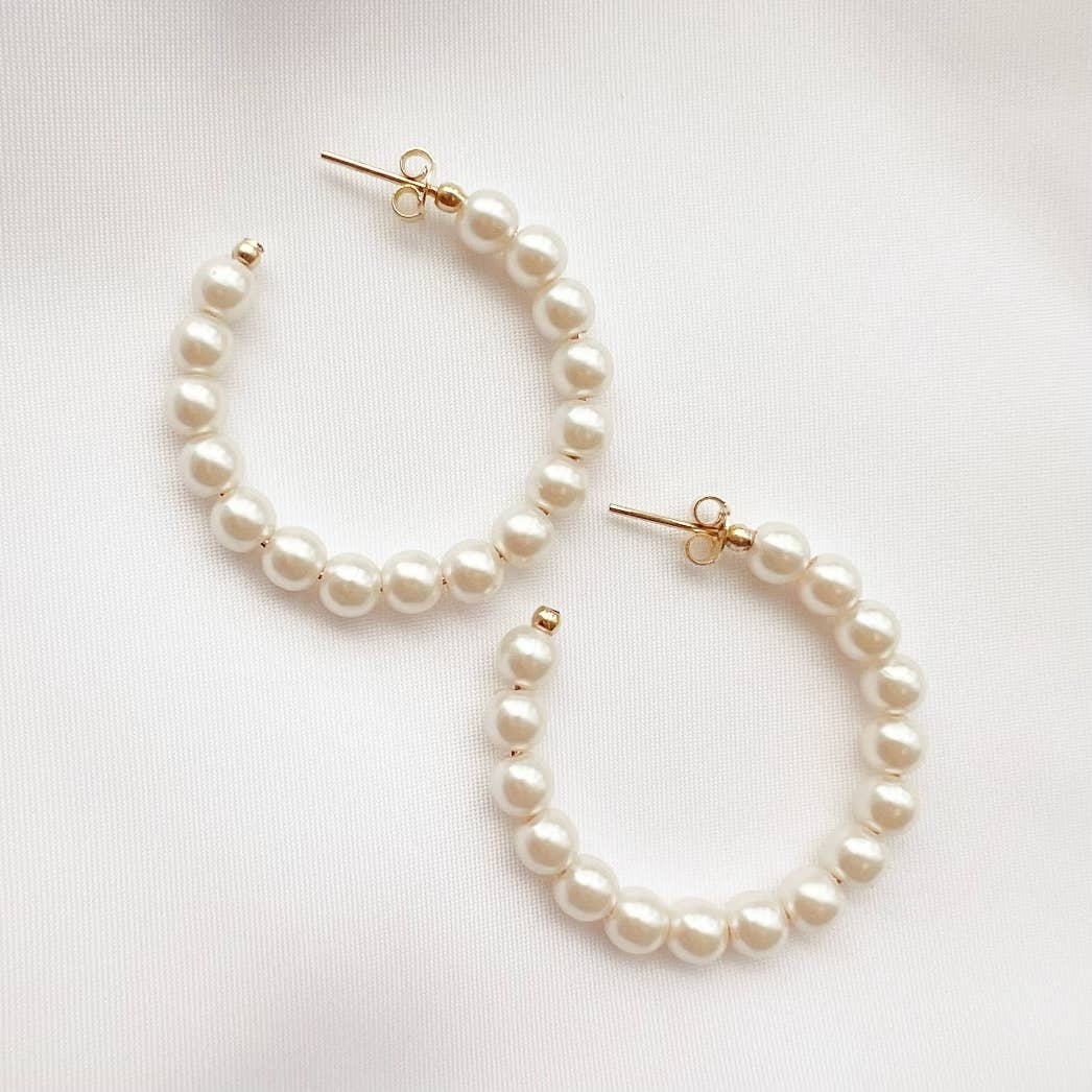 Ocean Ave Pearl Hoops - MADE BY YEN