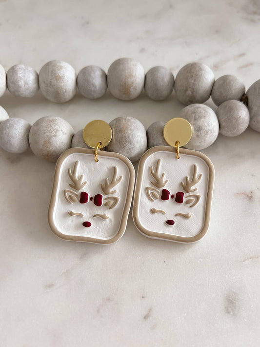 Reindeer Christmas earrings: Gold / White with Black
